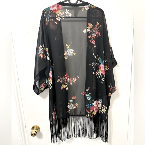 Beautiful Fringed Floral Kimono Cover - Picture 2 of 3